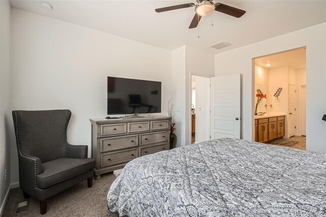 bedroom with carpet and a ceiling fan
