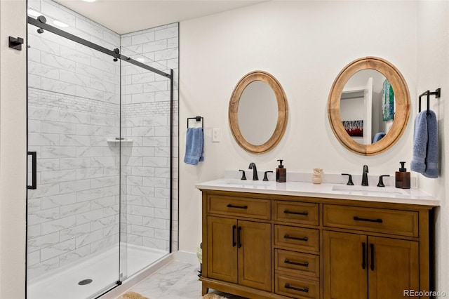 bathroom with vanity and an enclosed shower