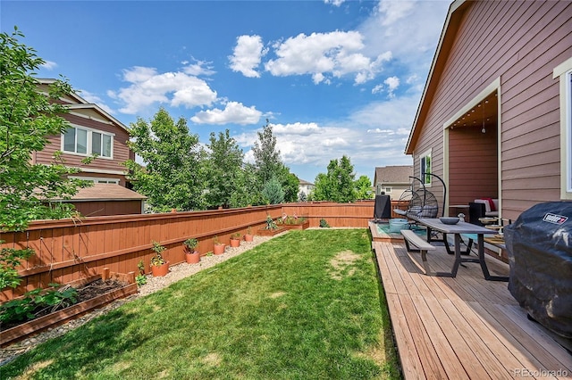 675 W 171st Pl, Broomfield, CO 80023 - fenced backyard with a vegetable garden and a deck