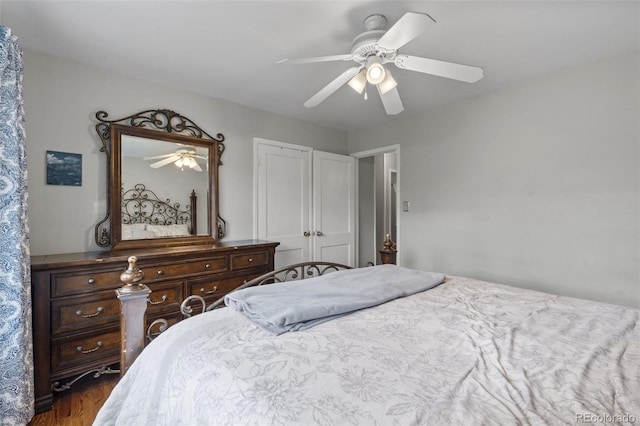 2415 N Logan Ave, Colorado Springs, CO 80907 - bedroom featuring dark wood-style floors and a ceiling fan