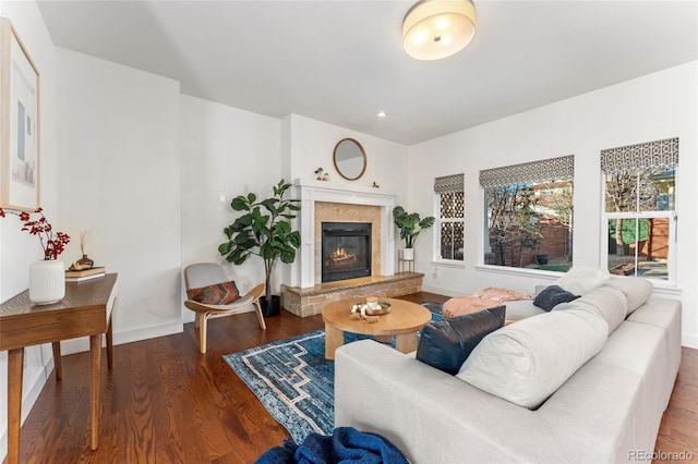 living room with dark wood-type flooring