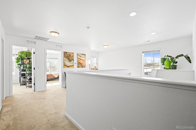 hallway featuring light carpet and a healthy amount of sunlight