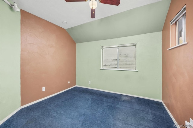 2514 N Humboldt St, Denver, CO 80205 - unfurnished room with a ceiling fan, vaulted ceiling, carpet, and baseboards