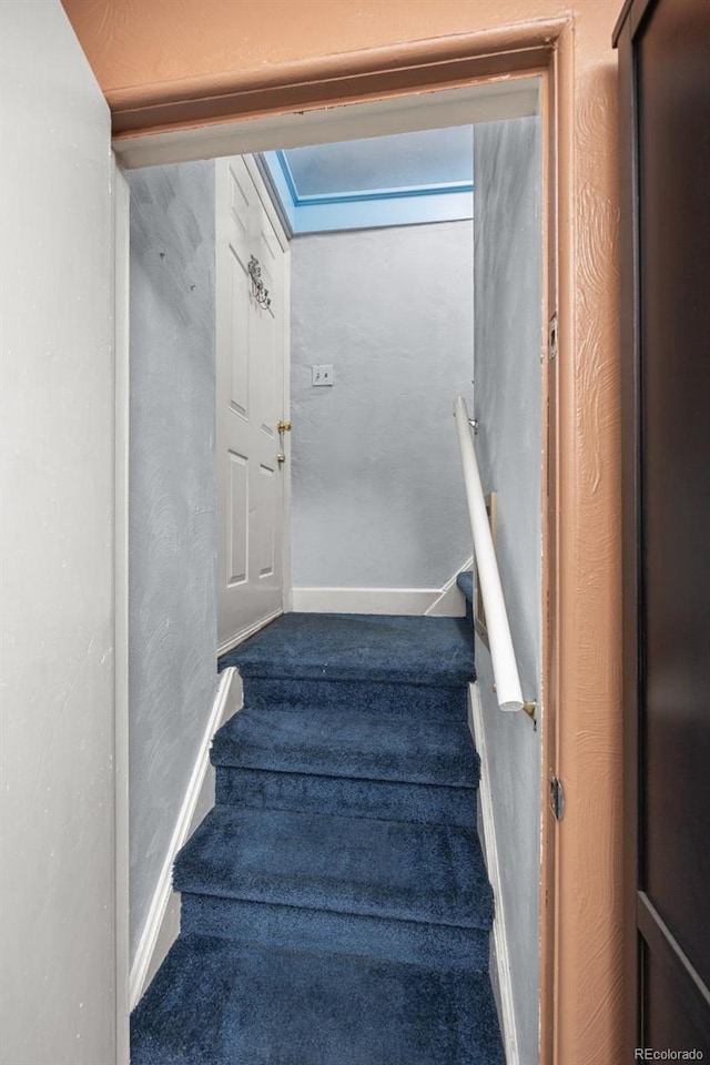 2514 N Humboldt St, Denver, CO 80205 - stairway featuring carpet floors and baseboards