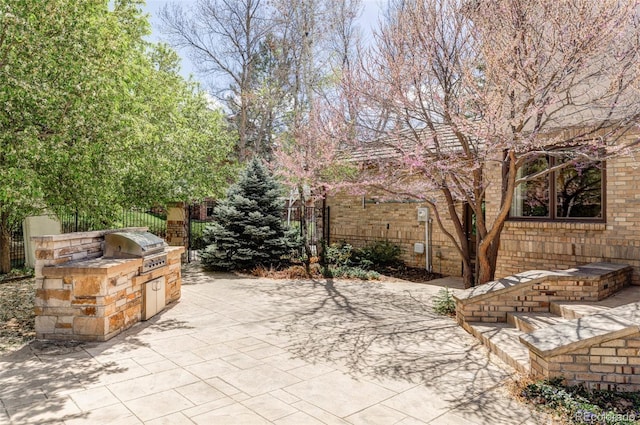 view of patio / terrace featuring area for grilling, an outdoor kitchen, and fence
