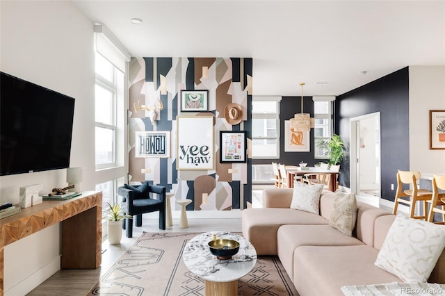 living room with light wood-type flooring