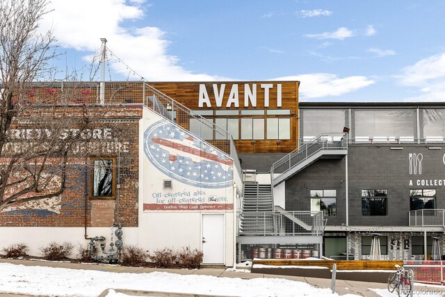 view of snow covered building