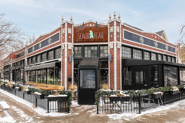 view of snow covered building