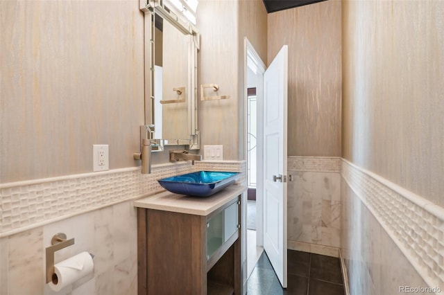 bathroom with vanity and tile patterned floors