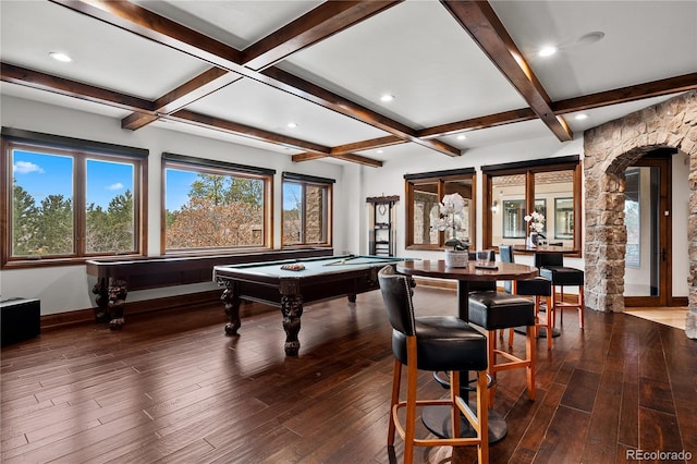662 Yankakee Dr, Castle Rock, CO 80108 - playroom featuring coffered ceiling, baseboards, and hardwood / wood-style floors