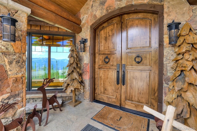 entrance to property with a mountain view