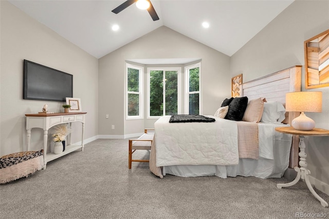 11260 W Fremont Ave, Littleton, CO 80127 - carpeted bedroom with lofted ceiling, a ceiling fan, and recessed lighting