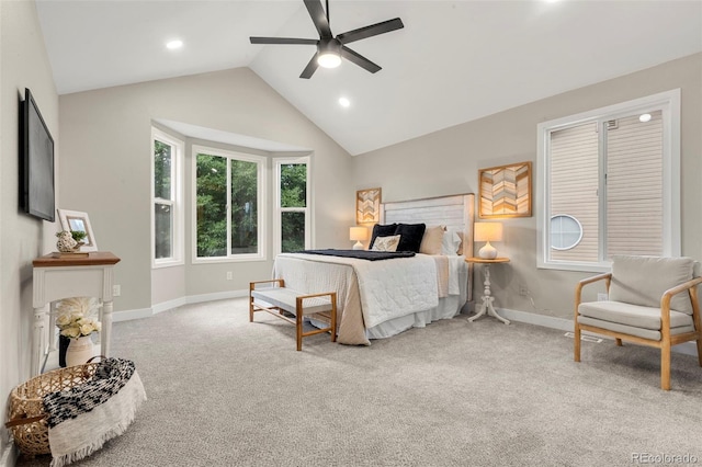 11260 W Fremont Ave, Littleton, CO 80127 - carpeted bedroom with vaulted ceiling, recessed lighting, and a ceiling fan