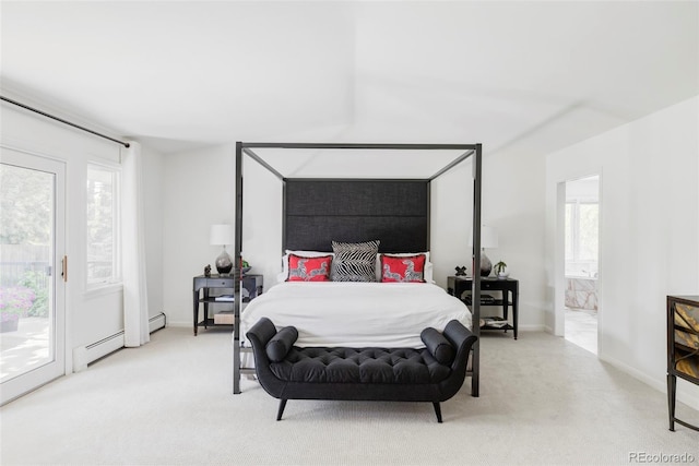3901 S Dexter St, Cherry Hills Village, CO 80113 - carpeted bedroom with access to exterior, ensuite bathroom, and a baseboard heating unit