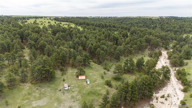24130 High Timber Ln, Agate, CO 80101 - aerial view of property's location with a heavily wooded area