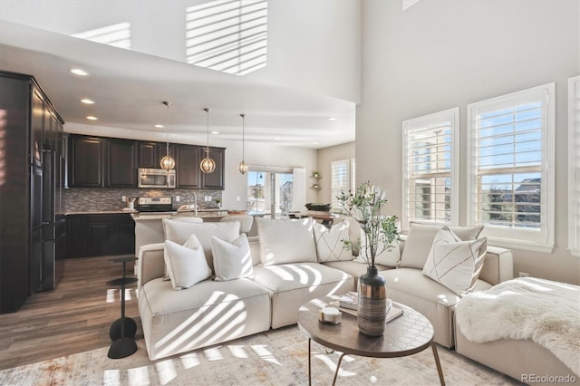 living room with light wood-type flooring