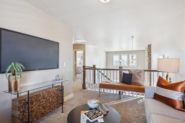 living room featuring light colored carpet