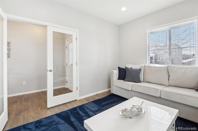 living room featuring french doors and hardwood / wood-style floors