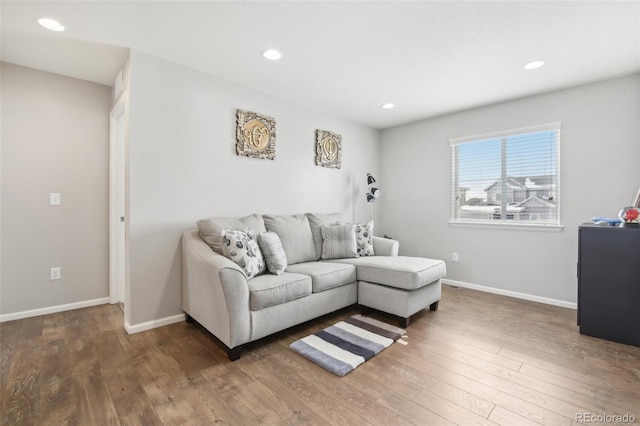 living room with dark wood-type flooring