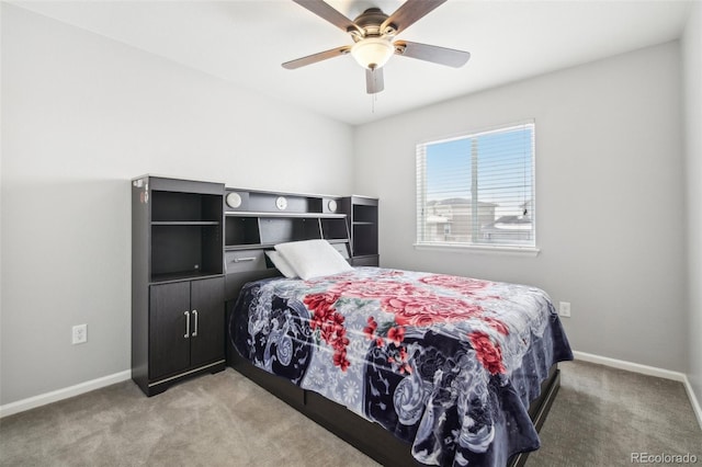 bedroom featuring carpet flooring and ceiling fan