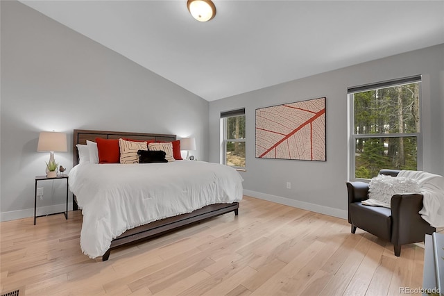 79 Beaver Rd, Idaho Springs, CO 80452 - bedroom featuring lofted ceiling, light wood-style floors, and baseboards