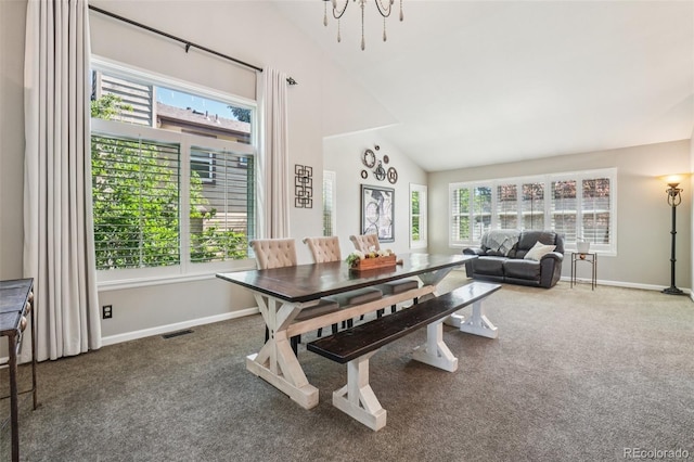 7311 Rattlesnake Dr, Lone Tree, CO 80124 - dining space with carpet, plenty of natural light, and vaulted ceiling