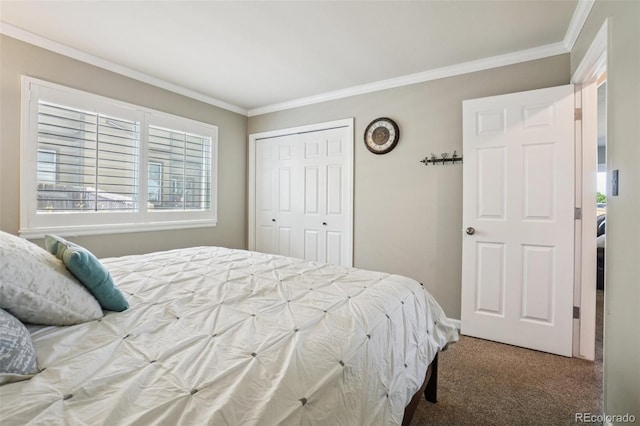7311 Rattlesnake Dr, Lone Tree, CO 80124 - bedroom featuring carpet, ornamental molding, and a closet