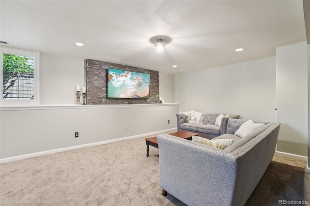 7311 Rattlesnake Dr, Lone Tree, CO 80124 - carpeted living room with recessed lighting and a textured ceiling