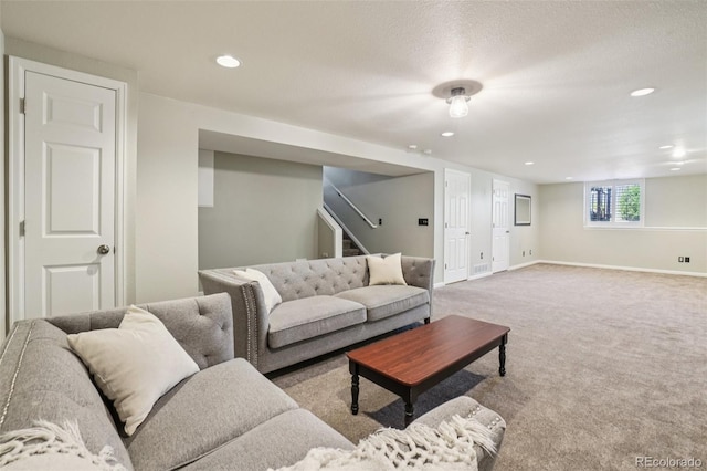 7311 Rattlesnake Dr, Lone Tree, CO 80124 - carpeted living area featuring stairway and recessed lighting