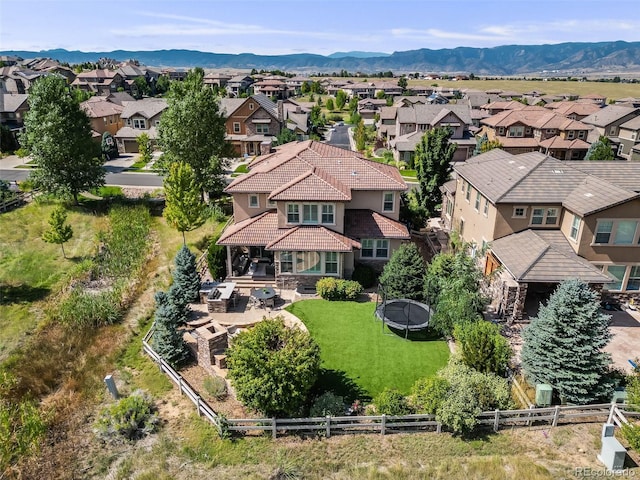 bird's eye view featuring a residential view and a mountain view