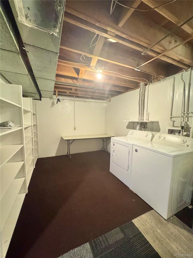 13024 E Alaska Pl, Aurora, CO 80012 - unfinished basement featuring independent washer and dryer and carpet