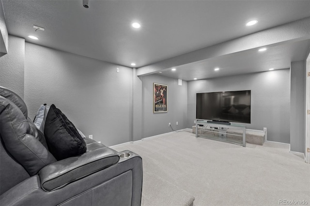 cinema with baseboards, carpet flooring, and recessed lighting