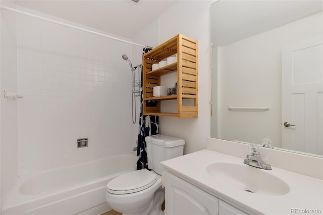 full bathroom with shower / bathtub combination, vanity, and toilet