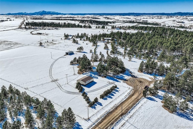 snowy aerial view featuring a mountain view