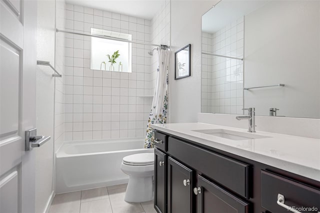 11027 Sunshimmer Cir, Parker, CO 80134 - bathroom featuring vanity, toilet, shower / tub combo, and tile patterned flooring