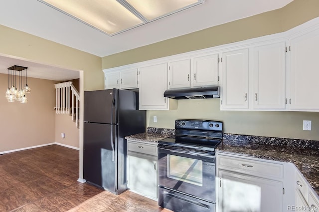 kitchen with white cabinetry and black appliances