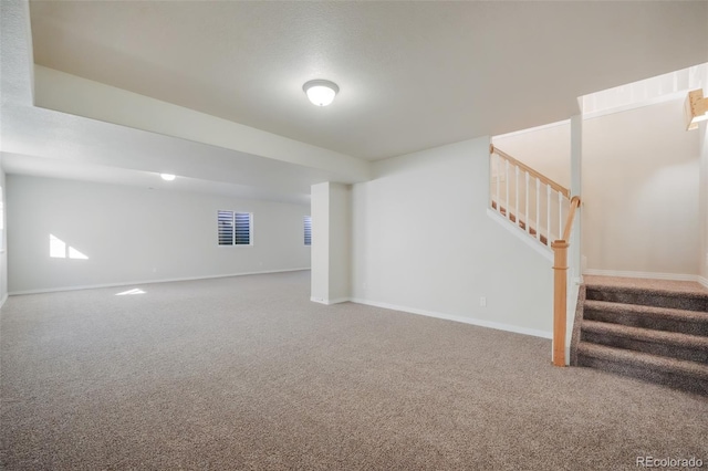 basement with carpet flooring