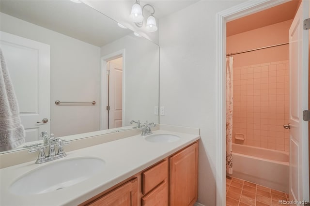 bathroom featuring vanity, tile patterned flooring, and shower / bath combination with curtain