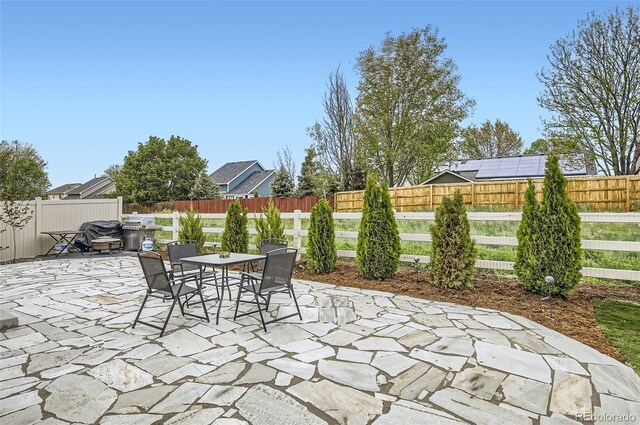 view of patio / terrace featuring a fenced backyard and outdoor dining space