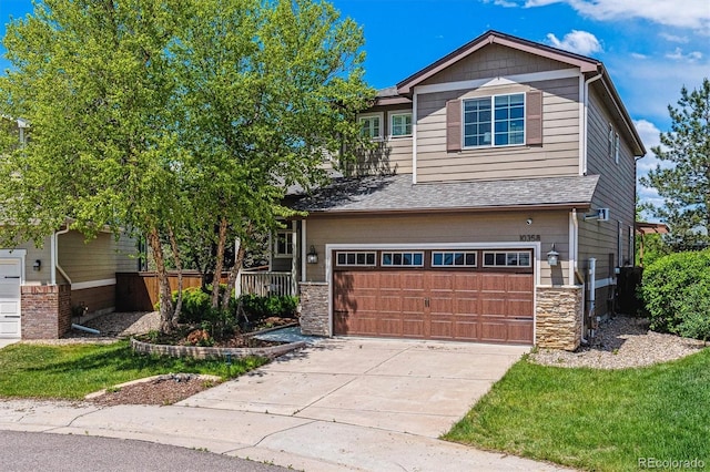 10358 Kelliwood Way, Highlands Ranch, CO 80126 - craftsman inspired home with a garage, stone siding, and driveway