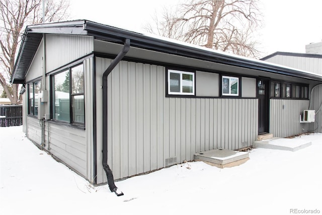 view of snow covered exterior