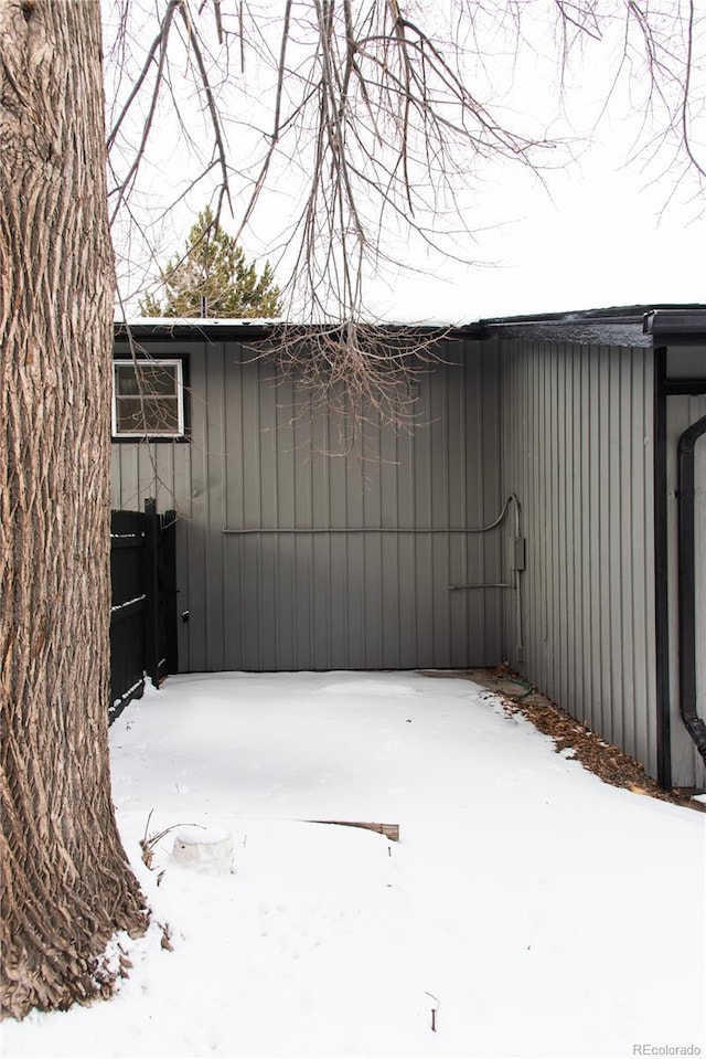 view of snow covered property