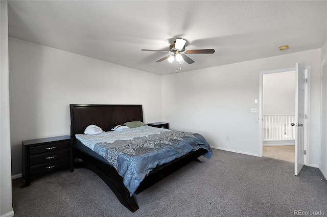 bedroom featuring carpet floors and ceiling fan