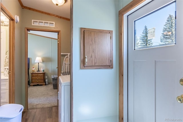 910 J St Unit D1, Salida, CO 81201 - bathroom with crown molding, wood finished floors, and vanity