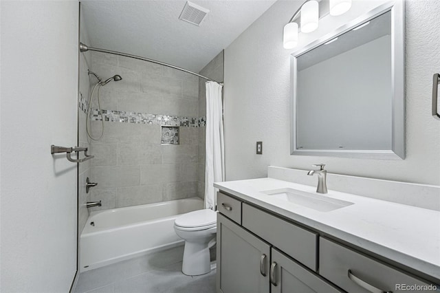 2100 Bibles Hill Dr, Franktown, CO 80116 - bathroom featuring tile patterned floors, toilet, vanity, and shower / bath combo