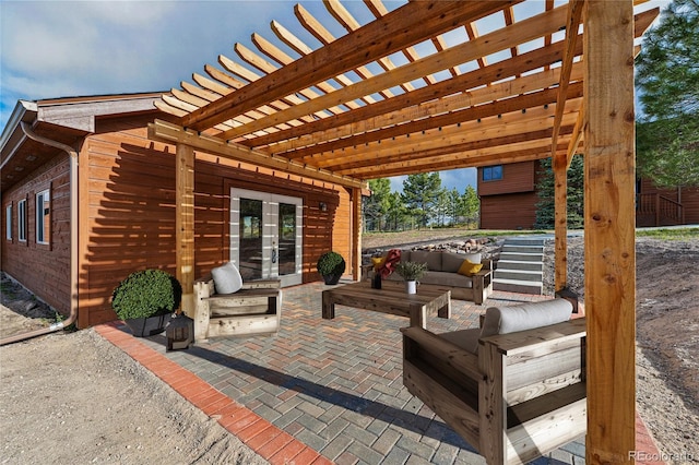 2100 Bibles Hill Dr, Franktown, CO 80116 - view of patio featuring french doors, a pergola, and an outdoor living space