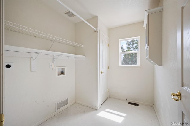 washroom featuring visible vents, hookup for an electric dryer, laundry area, and washer hookup