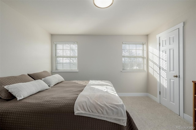 bedroom with multiple windows and carpet