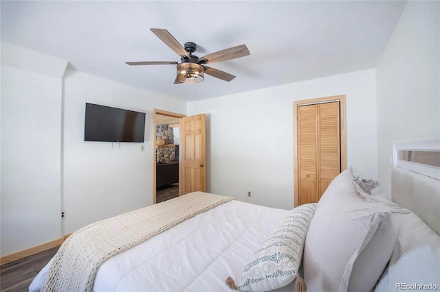 13 Paradise Rd, Crested Butte, CO 81225 - bedroom with wood finished floors, a closet, and ceiling fan