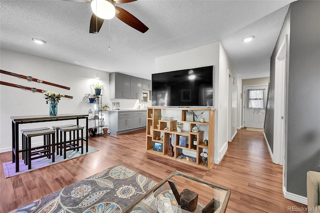 1711 Cato Cir Unit 21, Lafayette, CO 80026 - living room featuring ceiling fan, a textured ceiling, and light wood-style flooring